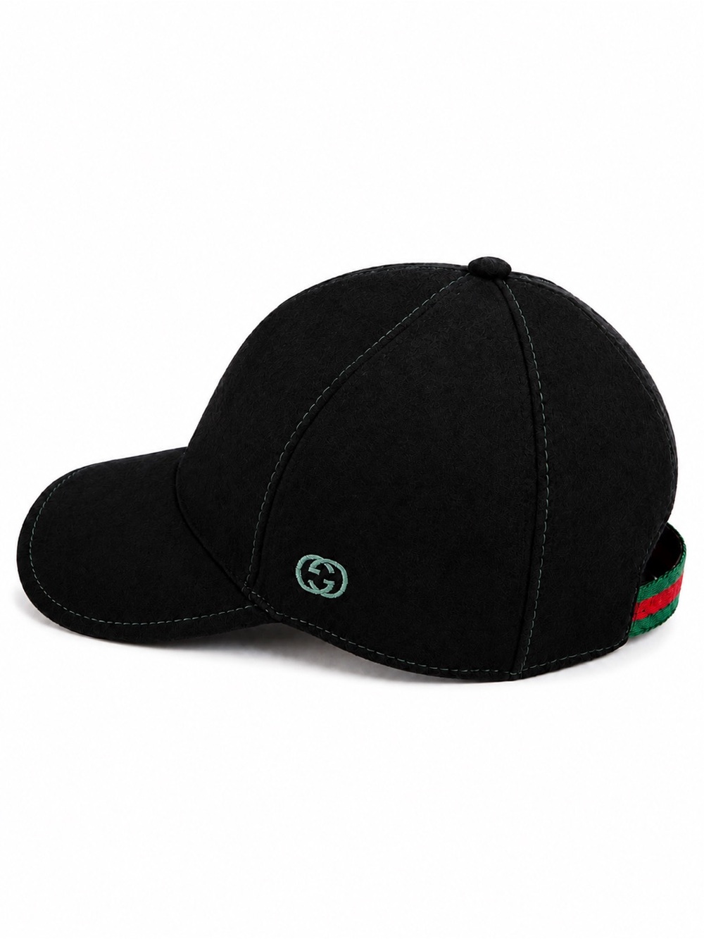 Gucci Black Wool Baseball Cap Interlocking G Green Red Web Strap Hat S 57cm